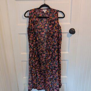 NWT LulaRoe Joy Vest Dark Blue, floral Pink, Green, Yellow & Orange Print, S